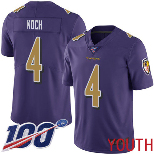 Baltimore Ravens Limited Purple Youth Sam Koch Jersey NFL Football #4 100th Season Rush Vapor Untouchable->youth nfl jersey->Youth Jersey